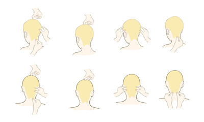 後頭部をマッサージする手・ツボおし