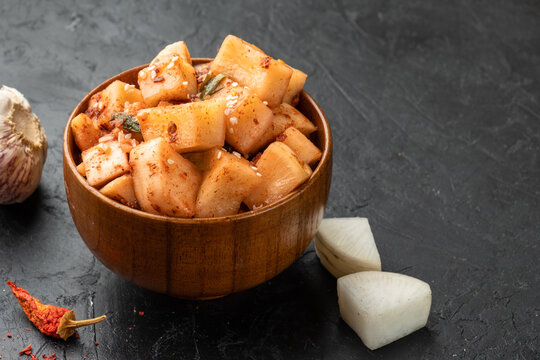 Korean snack panchan made from daikon radish. A classic korea snack.