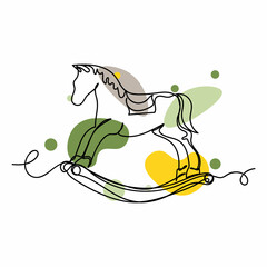 Vector abstract continuous one single simple line drawing icon of rocking horse in silhouette sketch. Perfect for greeting cards