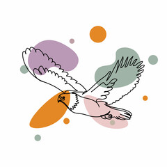 Vector abstract continuous one single simple line drawing icon of eagle in flight in silhouette sketch. Perfect for greeting cards