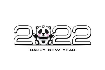 Happy New Year 2022. Simple design with a panda animal theme, suitable for children's themed designs, such as posters, banners, calendars.