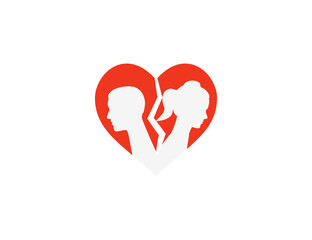 Couple broken heart icon. Vector illustration. Flat design.