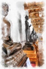 Ancient Thai architecture and patterns watercolor style illustration impressionist painting.