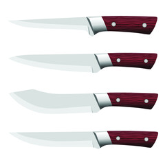 set of realistic kitchen knives isolated on white, Vector illustration, chef knives, Cutlery icon set
