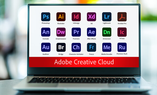 Laptop computer displaying logo of Adobe Creative Cloud