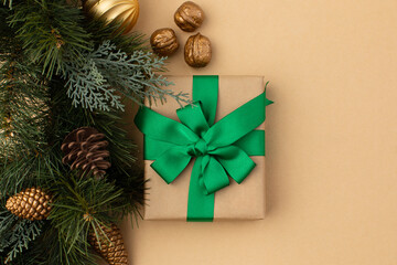 Gift boxes wrapped in craft paper with ribbon and bow