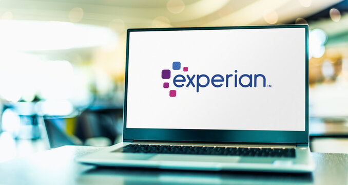 Laptop computer displaying logo of Experian