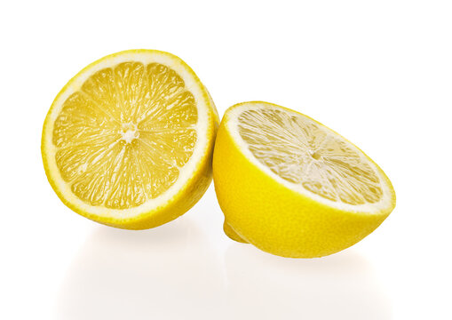  Two lemon halves fruit isolated on a white background