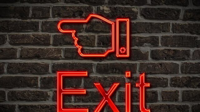 Detail photo of a neon sign on a wall with the inscription Exit 