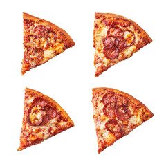  Slices of pepperoni italian pizza isolated on a white background