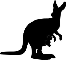 Kangaroo with baby silhouette vector illustration isolated