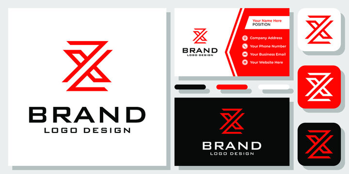 Initials Letters ZX XZ Monogram Modern Red Strong Icon Logo Design with Business Card Template