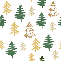 Obraz premium Christmas trees silhouette seamless pattern on a white background. Vector illustration of doodle style. Symbol of the new year