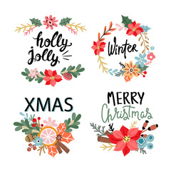 Christmas wreath collection. Vector illustration preparation for the new year, winter holidays