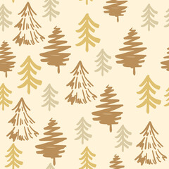 Obraz premium Christmas trees silhouette seamless pattern. Vector illustration of doodle style