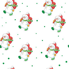 Funny snowman seamless pattern. Vector illustration. New Year and Christmas card