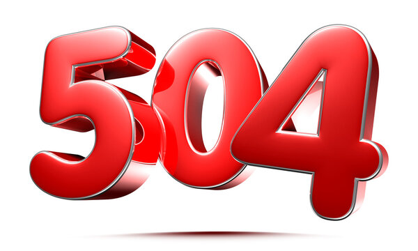 Rounded red numbers 504 on white background 3D illustration with clipping path.