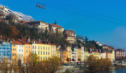 French Alps and Grenoble cable car in autumn, France