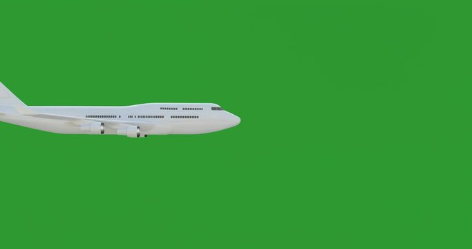 
4k Resolution Video: White Jet Passengers Airplane Different Flying on Green Screen Chroma Key