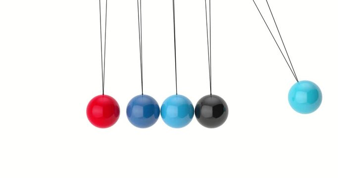 4k Resolution Video: Colorful Metal Newton's Cradle Pendulum Balls Spheres Swinging Back and Forth Loop Animation