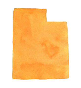recommend clip art: Watercolor illustration of Utah State Map in bright orange color gradient. Hand painted graphic drawing on white, isolated element for creative design decoration, greeting card, poster, print, sticker