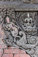 Decorative sculpture at the Uma Maheshwor temple in Kirtipur, Nepal