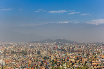 Fototapeta na wymiar Panoramic view over Kathmandu city from Kirtipur, Nepal