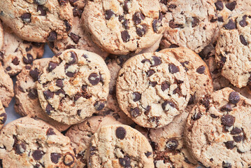 Homemade chocolate chips cookies. Traditional tasty sweets biscuits