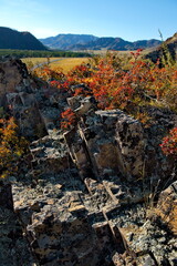 Russia. The South Of Western Siberia, The Altai Mountains. Autumn on the Chui highway near the village of Ongudai.