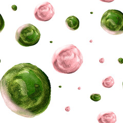 Green and pink pearlescent stains watercolor seamless pattern. Template for decorating designs and illustrations.