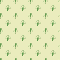 Colorful pattern with fresh leaves on green background for textile print, design paper. Vector illustration. 