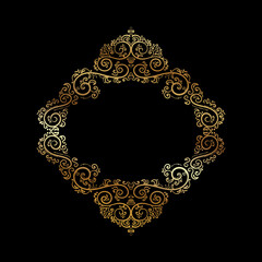 Ornate vector. Decorative golden heraldic floral elements on black background. In vintage style. You can use for wedding decoration of greeting card and laser cutting.