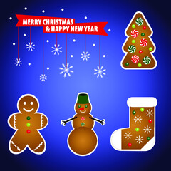 christmas card with gingerbread man and snowman