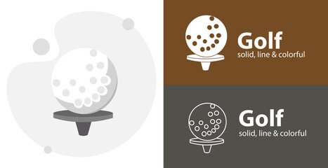 Golf ball isolated flat icon with sport solid, line icons