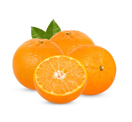 Fresh orange with leaves isolated on white background