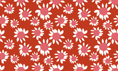 Daisies on a trendy pastel red background seamless floral pattern. Wildflowers print in a simple hand-drawn Scandinavian style. Vector illustration for textiles, covers, wrapping paper.