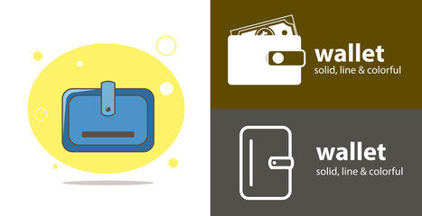 Wallet isolated flat icon with Wallet solid, line icons