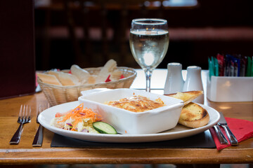 Pub lunch, traditional British bar or restaurant food