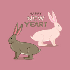The year of the hare. Happy New Year! For printing on fabric, paper.