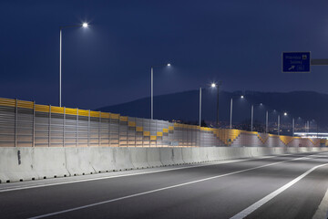 modern safety highway at night with LED streetlights