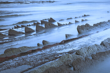 Flysch of Zumaia and Deba, next to the Cantabrian Sea in Euskadi, Basque Country.