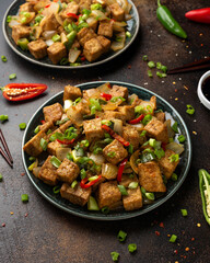 Crispy salt and pepper Tofu. Vegan, vegetarian healthy food