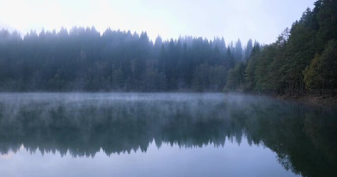 Morning evaporation of water over the lake - Amazing autumn landscape with Karagol (Black lake) - A popular destination Black Sea, Savsat, Artvin