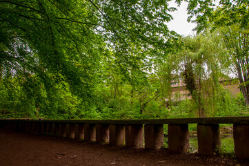 The walkway bridge in the natural park Aqua magica near Bad oeynhausen in Germany. Famous tourist destination and place for visit in this small German city.