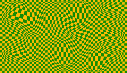 Distorted surface. Chess background with distortion. Optical illusion banner