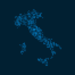 Fototapeta na wymiar Italy dotted glowing map. Shape of the country with blue bright bulbs. Vector illustration.