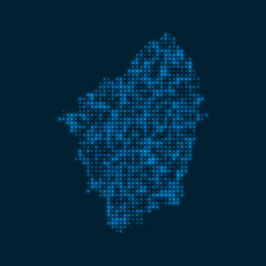Naxos dotted glowing map. Shape of the island with blue bright bulbs. Vector illustration.