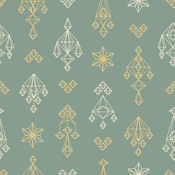 Seamless pattern with Himmeli - Finnish Christmas decoration. Vector color illustration.