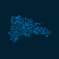 Dominicana dotted glowing map. Shape of the country with blue bright bulbs. Vector illustration.