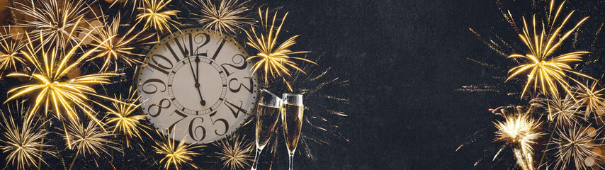 HAPPY NEW YEAR 2022 - Festive silvester New Year's Eve Party background panorama banner long -...